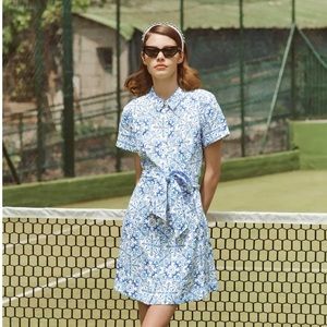 Hill House Home- The Laura Dress - Blue Mosaic Linen  / Medium